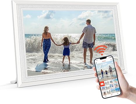 10.1" Digital Picture Frame with 32GB Memory WiFi Electronic Photo Frame Wood 1280 x 800 IPS Touch Screen Auto-Rotate Slideshow Wall Mountable Share Photos/Video Remotely Anywhere