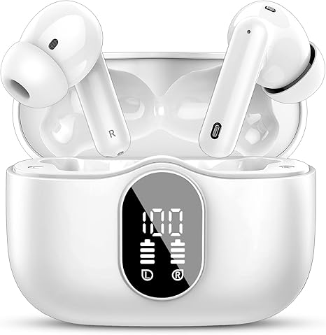 Wireless Earbuds, Bluetooth 5.4 Headphones in Ear with 4 ENC Noise Cancelling Mic, New Wireless Earphones HiFi Stereo Deep Bass 40H Playtime, In-Ear Bluetooth Earbuds LED Display IP7 Waterproof, USB-C