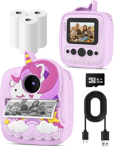Instant Print Camera for Kids 3-12 Years, Thermal Print Kids Camera Toy is a Surprise Gift for Girls & Boys with 32G SD Card, 48 MP Photo, 1080P Video, 3 Rolls of Photo Paper
