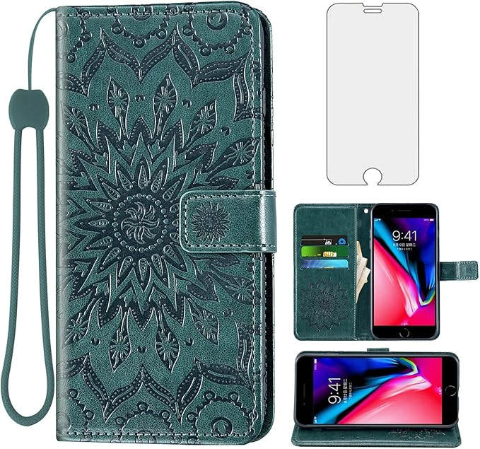Phone Case for iPhone 7plus 8plus 7/8 Plus Wallet Cases with Tempered Glass Screen Protector Leather Flip Cover Card Holder Stand Cell Accessories