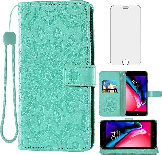 Phone Case for iPhone 7plus 8plus 7/8 Plus Wallet Cases with Tempered Glass Screen Protector Leather Flip Cover Card Holder Stand Cell Accessories