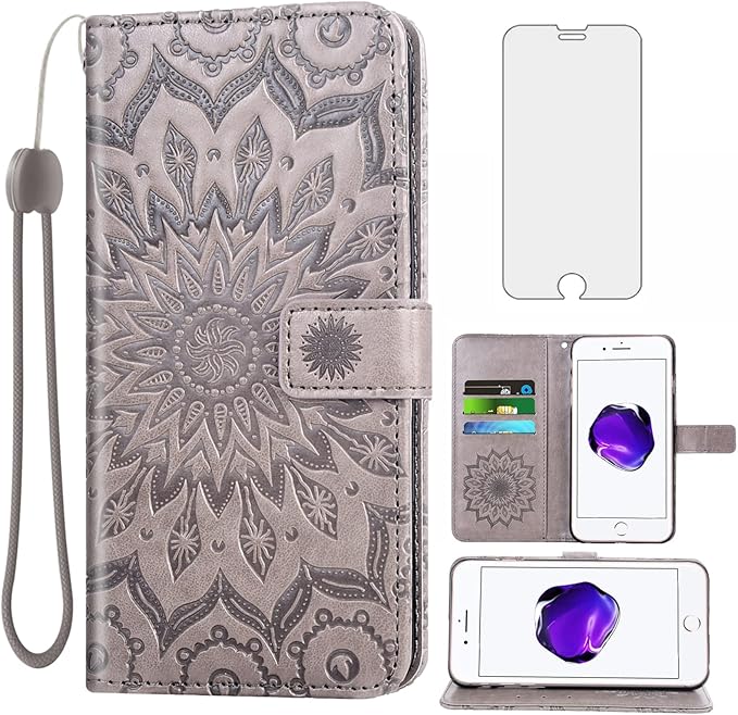 Phone Case for iPhone 7plus 8plus 7/8 Plus Wallet Cases with Tempered Glass Screen Protector Leather Flip Cover Card Holder Stand Cell Accessories
