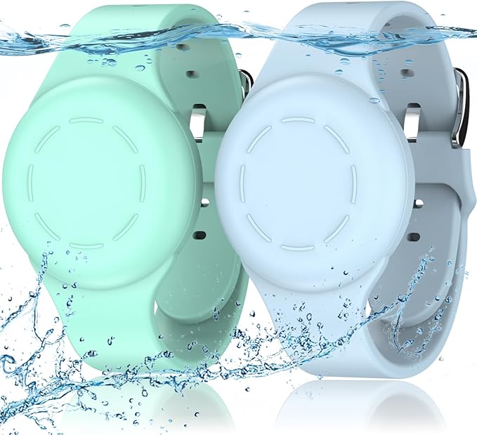 Waterproof for Air Tag Bracelets [2 Pack] Compatible with Apple Air Tag Finders with Soft Silicone,Anti Lost GPS Item Finders Case Cover