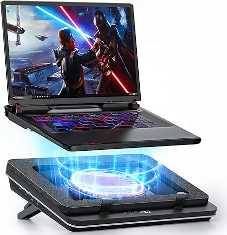 Laptop Cooling Pad Equipped with Gigantic Turbo-Fan?5.5inch Diameter?,Sealed Foam for Rapid Cooling Gaming Laptop,14.1-19.3 inch Laptop Cooler with 3-Port USB Hub,Dust Filter,Touch Start