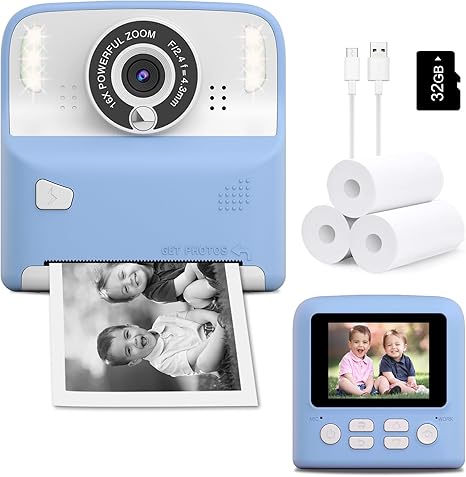 Kids Instant Print Camera, Portable Toys Camera for Toddler, Print Black & White Photos Instantly