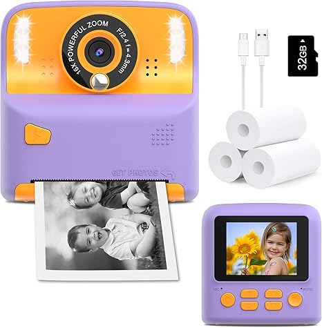 Kids Instant Print Camera, Portable Toys Camera for Toddler, Print Black & White Photos Instantly