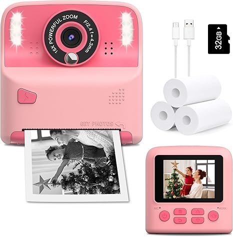 Kids Instant Print Camera, Portable Toys Camera for Toddler, Print Black & White Photos Instantly