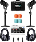 Portable Podcast Equipment Bundle for iPhone/Android Phones- Podcast Kit with Audio Interface, 2 CastMic Dynamic Mics, 2 Table Stands - For Smartphones, Computers, PC, Mac - Lightning, USB, USB-C