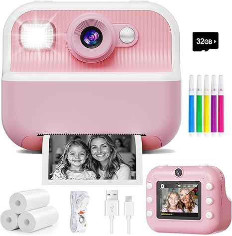 Instant Camera, Front Rear Dual Selfie Kids Camera with 1080P Videos, Holiday Birthday Gifts for Kids