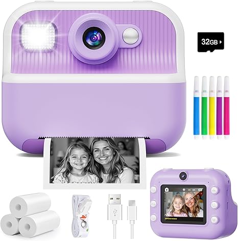 Instant Camera, Front Rear Dual Selfie Kids Camera with 1080P Videos, Holiday Birthday Gifts for Kids