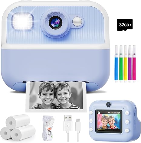 Instant Camera, Front Rear Dual Selfie Kids Camera with 1080P Videos, Holiday Birthday Gifts for Kids