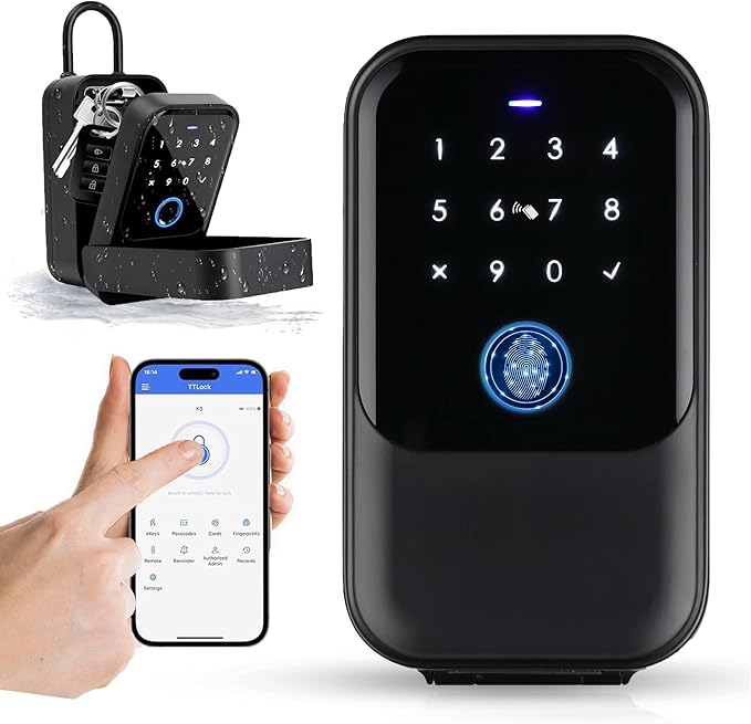 Smart Digital Wireless Lock Box ? App-Controlled Key Storage with Fingerprint, Bluetooth, Passcode, Card & Key Access for Home, Office, Airbnb, Realtor ? Wall or Door Mount