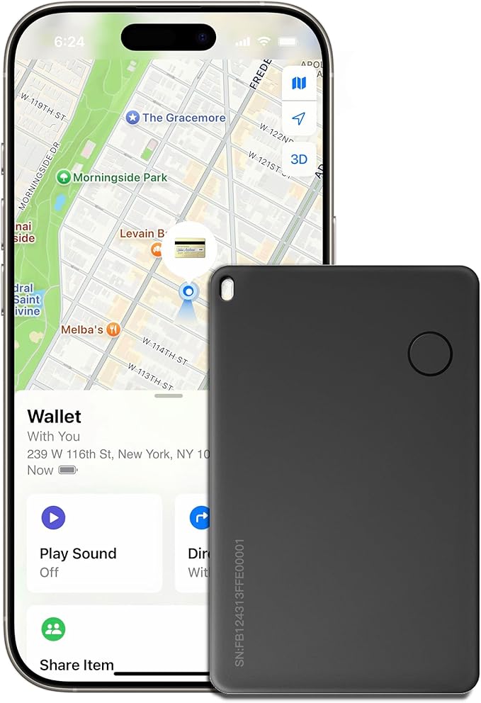 Wallet Tracker Card, Rechargable, Works with Apple Find My, iPhone (iOS Only), Bluetooth Item Locator for Luggage, Bags, Passport, IP68 Waterproof