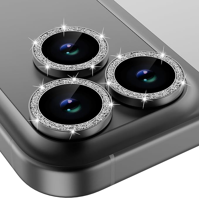 iPhone 17 Pro/iPhone 17 Pro Max Camera Lens Protector - Glitter Silver