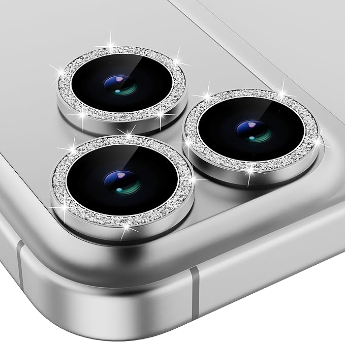 iPhone 17 Pro/iPhone 17 Pro Max Camera Lens Protector - Glitter Silver