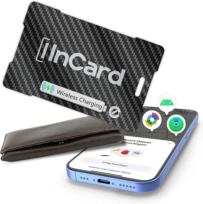 Ultra-Thin Air Tag 0.07in Wallet Tracker (Both iOS and Android) IP68 Bluetooth GPS Tracker for Bags Passport Works with Apple Find My (Apple MFi Certified) & Google Find My Device - Wireless Charging