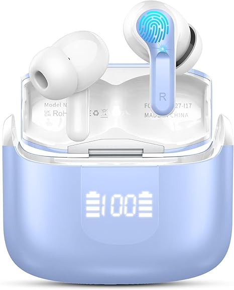 Wireless Earbuds, 2026 Bluetooth 5.4 Headphones NEW Ear Buds 40H 6D Bass Stereo in-Ear Earphones ENC Noise Cancelling Earbuds with 4 Mic, USB-C LED Display IP7 Waterproof Sport Headset for Android iOS