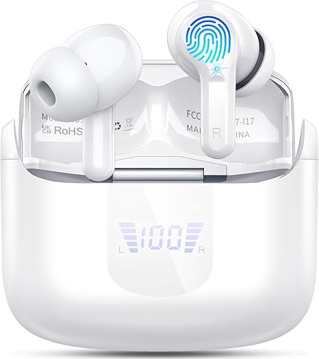 Wireless Earbuds, 2026 Bluetooth 5.4 Headphones NEW Ear Buds 40H 6D Bass Stereo in-Ear Earphones ENC Noise Cancelling Earbuds with 4 Mic, USB-C LED Display IP7 Waterproof Sport Headset for Android iOS