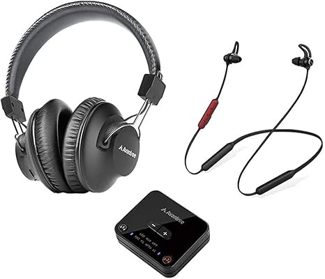 Dual Wireless Headphones & Earbuds Set for TV Watching with Bluetooth Transmitter, Personalized Volume Control, Plug-n-Play, No Audio Delay