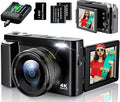 4K Digital Camera for Photography, UHD Autofocus 48MP 180ø Flip Screen 16X Zoom Compact Point Shoot Vlogging Camera for YouTube with 2 Batteries, 32GB Card