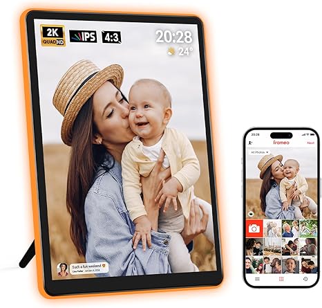 Neon Light Digital Picture Frame - 10.1" HD Display | AI Color-Changing LED Strip Digital Photo Frame | Quick Share Photos/Videos, Easy Setup in Frameo App | Best Digital Frame for Gifting