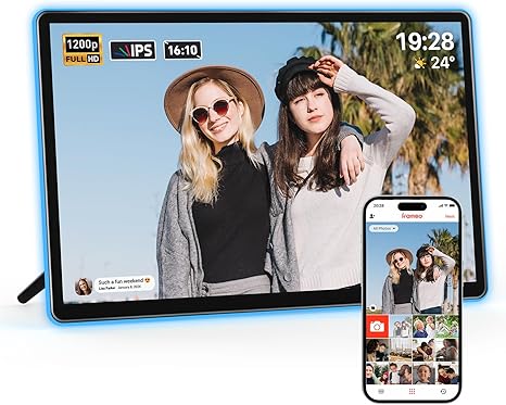 Neon Light Digital Picture Frame - 10.1" HD Display | AI Color-Changing LED Strip Digital Photo Frame | Quick Share Photos/Videos, Easy Setup in Frameo App | Best Digital Frame for Gifting