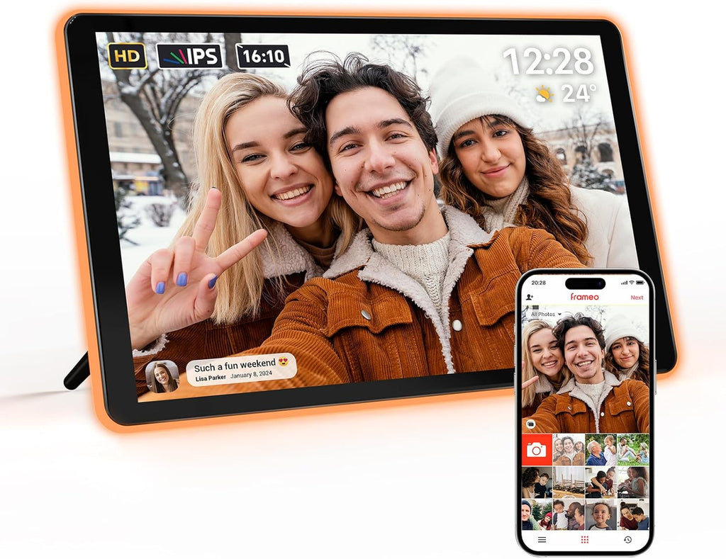 Neon Light Digital Picture Frame - 10.1" HD Display | AI Color-Changing LED Strip Digital Photo Frame | Quick Share Photos/Videos, Easy Setup in Frameo App | Best Digital Frame for Gifting