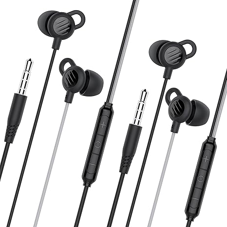 SleepTones Wired Sleep Earbuds 3.5mm Plug for Side Sleepers with Lightweight Low-Profile Silicone Earpieces, Noise Reduction Sleeping Headphones