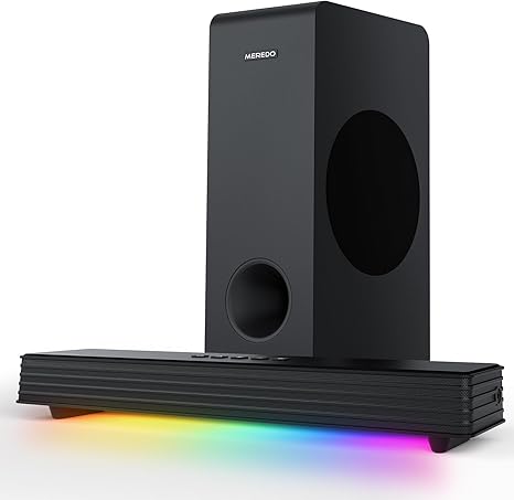 Sound Bar for Smart TV 160W 3.1CH PC Gaming Soundbar with Subwoofer RGB Lighting Audio Sync Surround Sound System BT 5.3/HD-ARC/Optical/AUX/USB for Desktop Tablets Consoles Home Cinema