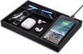 Valet Tray, Built in Wireless Charging Pad, Nightstand Organizer, Dresser Organizer, Mens Jewelry Box, Valet Charging Station, Faux Leather Valet Tray for Men and Women