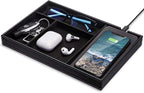 Valet Tray, Built in Wireless Charging Pad, Nightstand Organizer, Dresser Organizer, Mens Jewelry Box, Valet Charging Station, Faux Leather Valet Tray for Men and Women