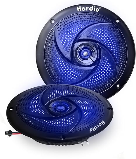5.25 Inch 160W Waterproof Marine Speakers - 2 Way Weather Resistant with LED Lights, and Low Profile Slim Style Suitable for Boat, RV, ATV, UTV, Golf Cart