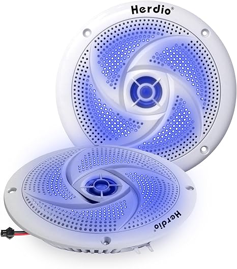 5.25 Inch 160W Waterproof Marine Speakers - 2 Way Weather Resistant with LED Lights, and Low Profile Slim Style Suitable for Boat, RV, ATV, UTV, Golf Cart