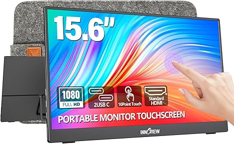 Portable Monitor 15.6" 1080P for Laptop with Protective Sleeve, Built-in 90ø Adjustable Stand USB C HDMI Ultra-Slim Portable Laptop Monitor for MacBook Phone PS Xbox Switch