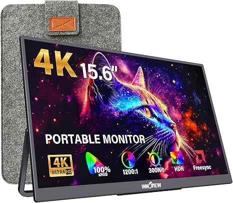 Portable Monitor 15.6" 1080P for Laptop with Protective Sleeve, Built-in 90ø Adjustable Stand USB C HDMI Ultra-Slim Portable Laptop Monitor for MacBook Phone PS Xbox Switch