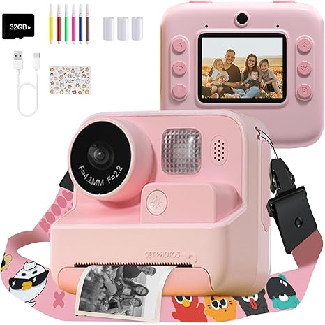 Kids Camera Instant Print, 48MP Digital Camera Selfie 1080P Video with 32G TF Card, Toys Gifts for Girls Boys Aged 3-12