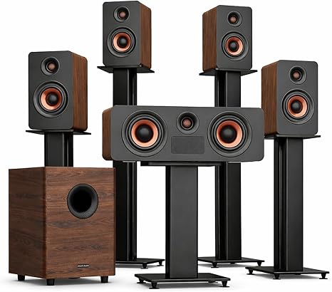 Wooden 5.1.2 Virtual Surround Sound System, 4 Surround Speakers Wired, 400W Peak Power, Sound Bars for Smart TV w/Subwoofer, 5.25'' Deep Bass, Home Theater TV System, ARC/OPT/BT/AUX, HiPulse N512