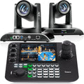 NDI PTZ Camera AI Auto Tracking SDI/HDMI/USB3.0/LAN(PoE) 30X Optical+8X Digital Zoom(*2) and 7’’ LCD Quad-Screen NDI PTZ Joystick Controller Bundle/Kit for Church Service Worship Live Stream