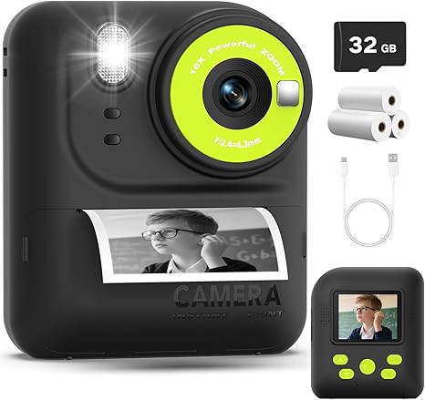 Kids Instant Print Camera Toys,1080P HD Toddler Digital Video Camera,Christmas Birthday Gifts for Girls Boys Age 3-12 Year Old - 32G SD Card Included