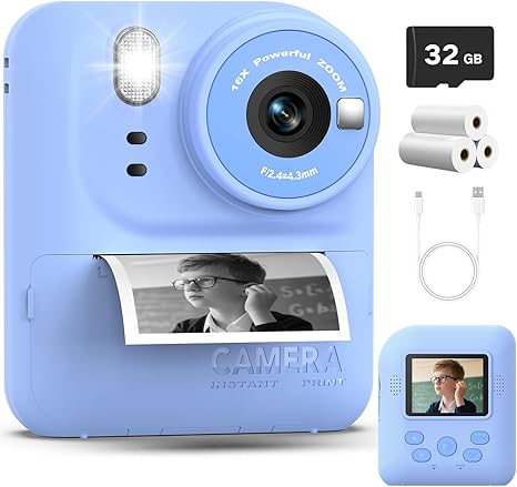 Kids Instant Print Camera Toys,1080P HD Toddler Digital Video Camera,Christmas Birthday Gifts for Girls Boys Age 3-12 Year Old - 32G SD Card Included