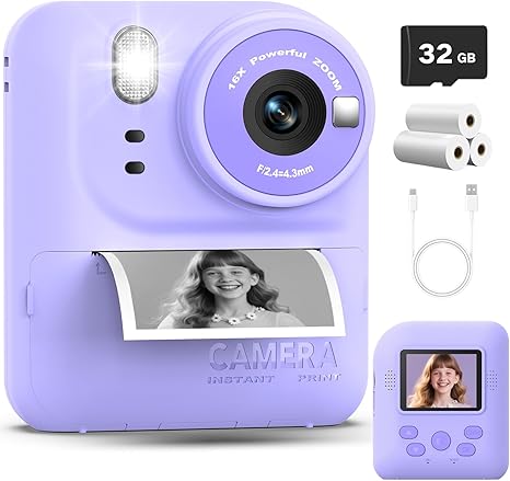 Kids Instant Print Camera Toys,1080P HD Toddler Digital Video Camera,Christmas Birthday Gifts for Girls Boys Age 3-12 Year Old - 32G SD Card Included