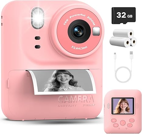 Kids Instant Print Camera Toys,1080P HD Toddler Digital Video Camera,Christmas Birthday Gifts for Girls Boys Age 3-12 Year Old - 32G SD Card Included