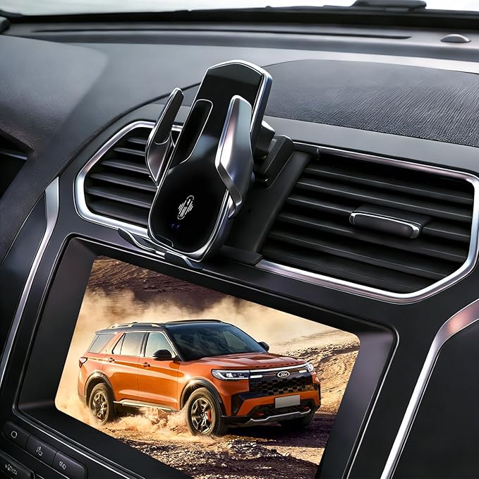 Car Phone Mount for Ford Explorer 2011?2018, 15W Wireless Fast Charging Auto-Clamping Vent Phone Holder, One-Hand Operation, Hands-Free, 360ø Adjustable, Without Blocking Airflow