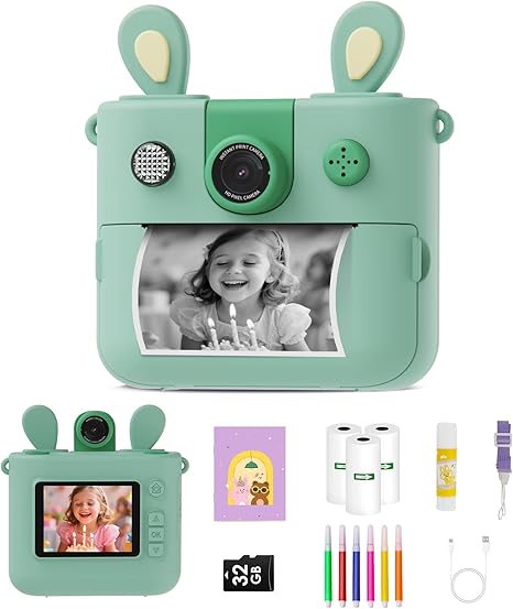 Kids Instant Print Camera for Boys and Girls 1080P HD Toddler Digital Camera with 3 Rolls Print Paper&32G Card