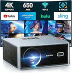 Smart Projector with WiFi and Bluetooth, SOPYOU Outdoor Movie Projector 4K Decodes Max 450", Electric Focus & Auto Keystone, Built-in Netflix/YouTube/Prime Video