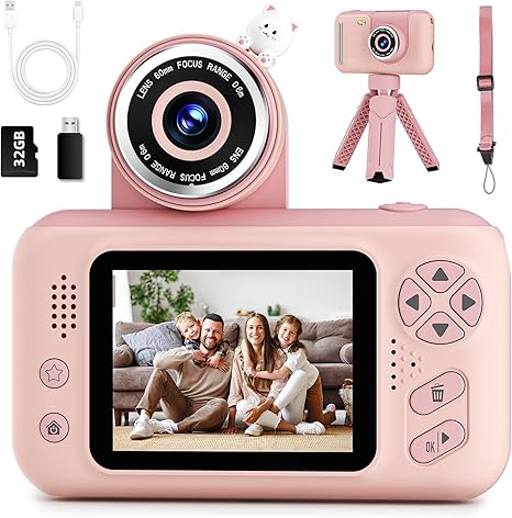 Kids Camera, Birthday Gifts for Boys and Girls Age 3-8,Video Recorder for Kids 8-12,Childrens Digital Camcorder for vlogging Portable Kids Selfie Camera with 32GB SD Card