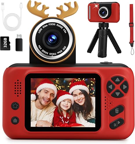 Kids Camera, Birthday Gifts for Boys and Girls Age 3-8,Video Recorder for Kids 8-12,Childrens Digital Camcorder for vlogging Portable Kids Selfie Camera with 32GB SD Card