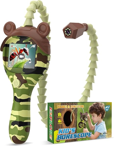 Borescope Camera Toy with Photo and Video, Snake Scope Kids Camera Microscope with Light for Outdoor Camping Nature Exploration, STEM Science Toy for Boys Girls