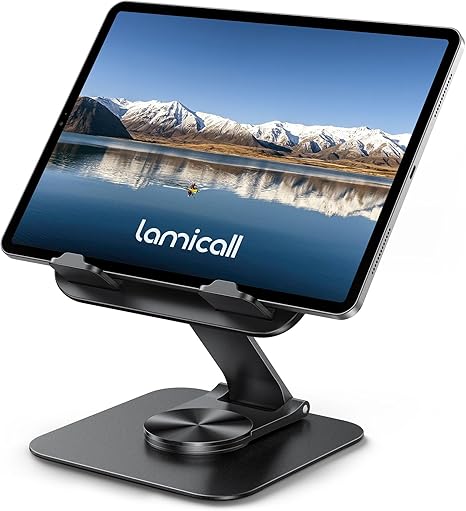 Adjustable iPad Stand for Desk - [Ultra-Slim Foldable][360øRotation] Tablet Stand with Heavy-Duty Base, Tablet Holder for 4.7-13" Devices, 2025 iPad Pro Air Mini, Kindle, iPhone 17 Pro Max