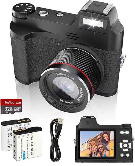 Mini HD Digital Camera 4K Video 48MP Photo with Manual Focus Vintage Design and Leather Texture for Vlogging Travel Sports and Life Recording